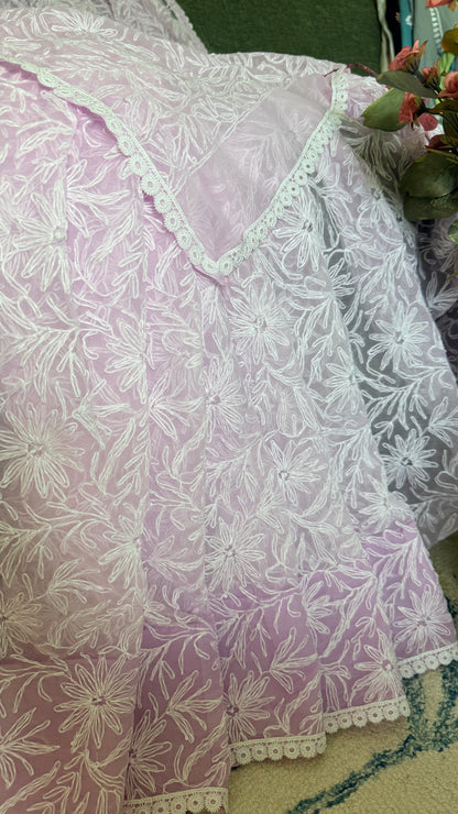 Semi Georgette Saree in Tepchi Work- Lavender