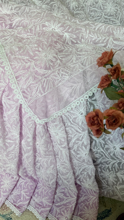 Semi Georgette Saree in Tepchi Work- Lavender