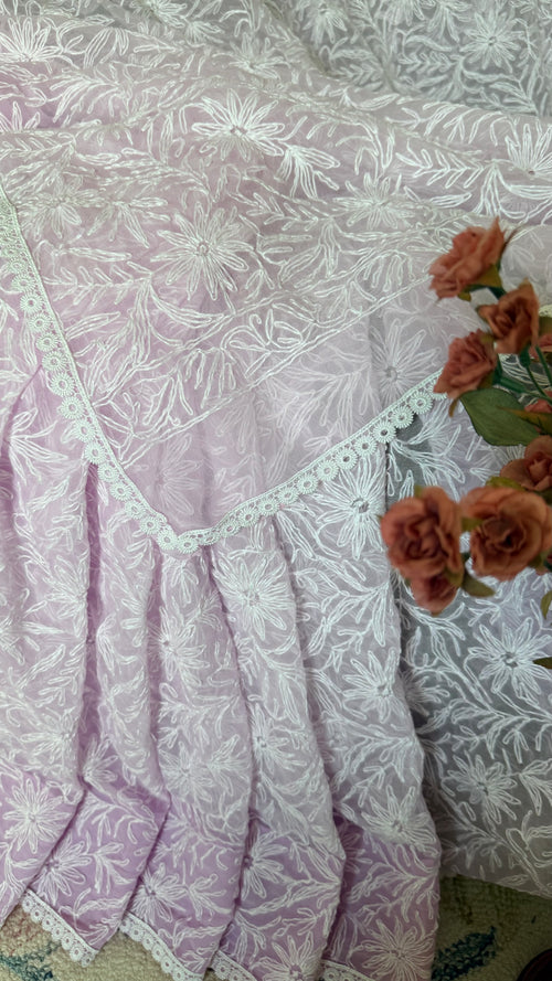 Semi Georgette Saree in Tepchi Work- Lavender