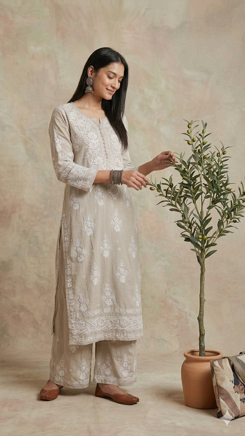 Muslin Chikankari 2 piece Palazzo set