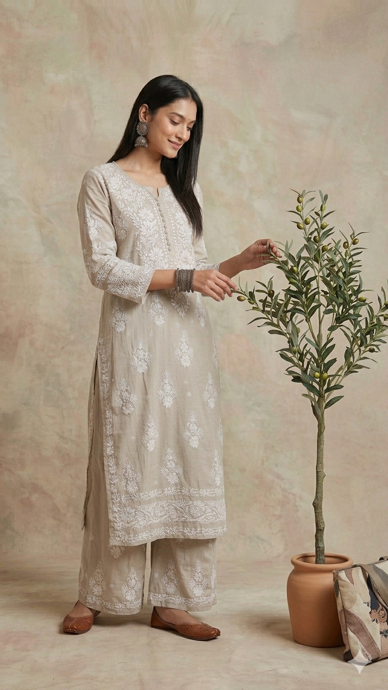 Muslin Chikankari 2 piece Palazzo set