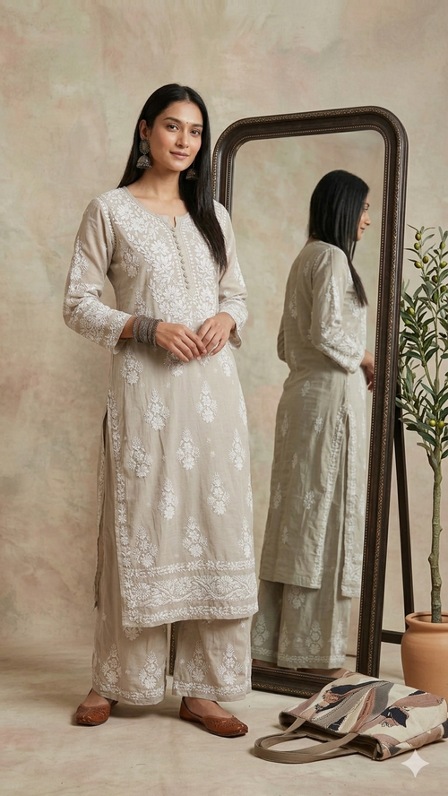 Muslin Chikankari 2 piece Palazzo set