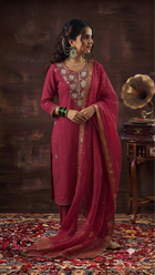 Mul Chanderi Ready to Wear sets with Pitta, Kasab and Cutdana work in Majenta