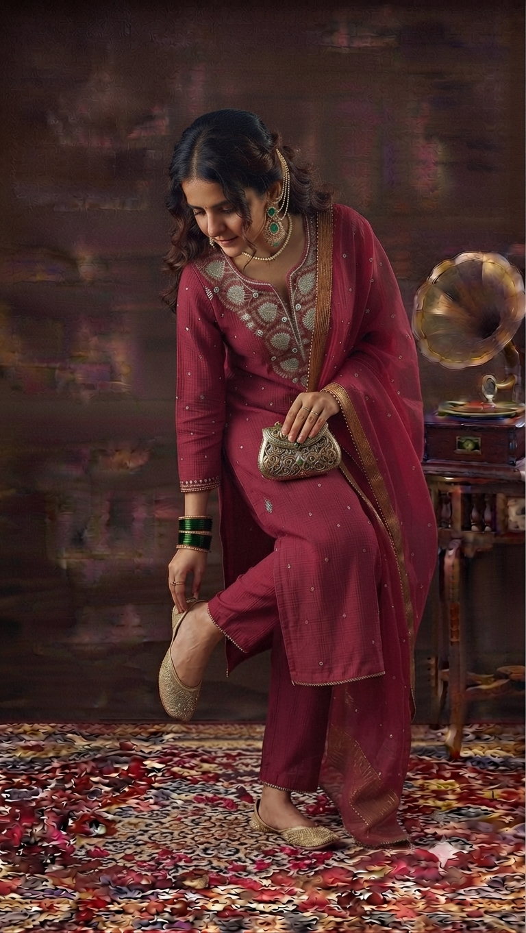 Mul Chanderi Ready to Wear sets with Pitta, Kasab and Cutdana work in Majenta
