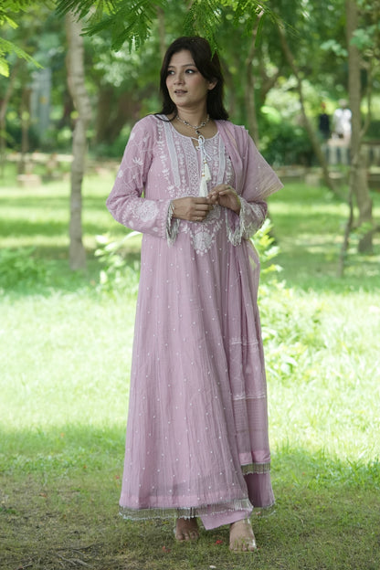 Mul Chanderi Ready to Wear Anarkali in Dusty Lilac