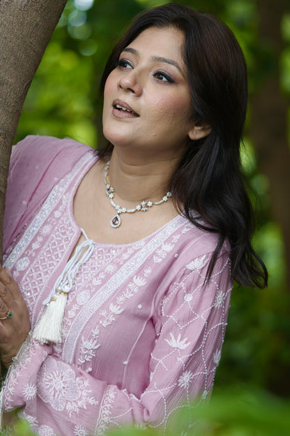 Mul Chanderi Ready to Wear Anarkali in Dusty Lilac