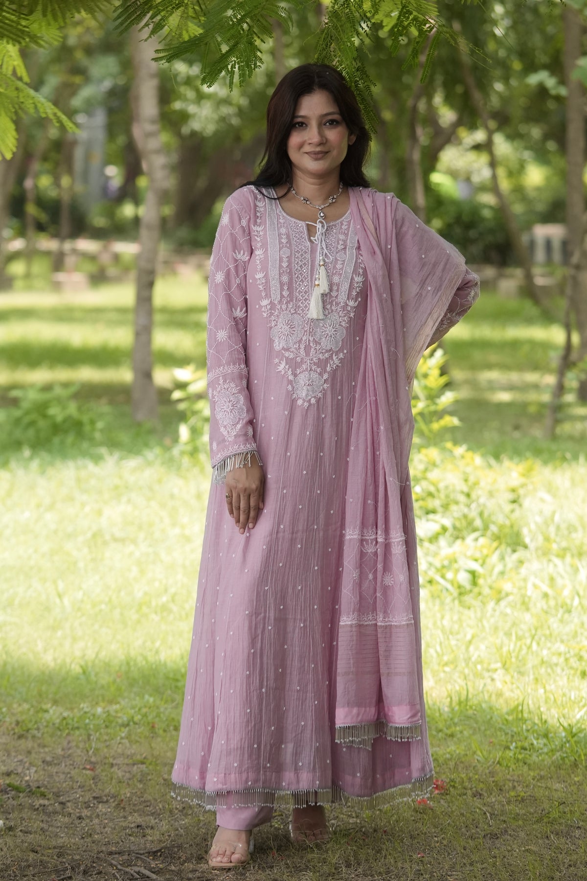 Mul Chanderi Ready to Wear Anarkali in Dusty Lilac