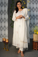 Mul Chanderi Ready to Wear Suit Sets: Ivory