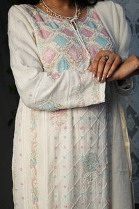 Mul Chanderi Ready to Wear Suit Sets: Ivory