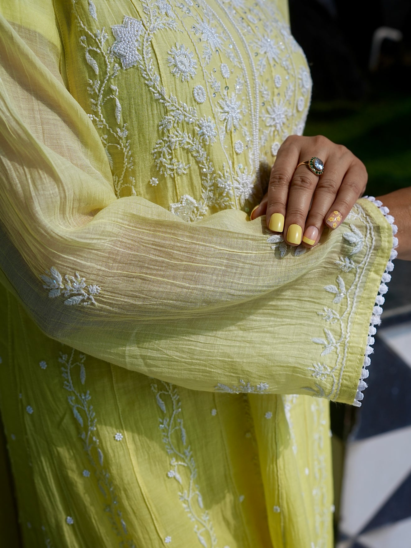 Mul Chanderi Anarkali: Ombre Lemon