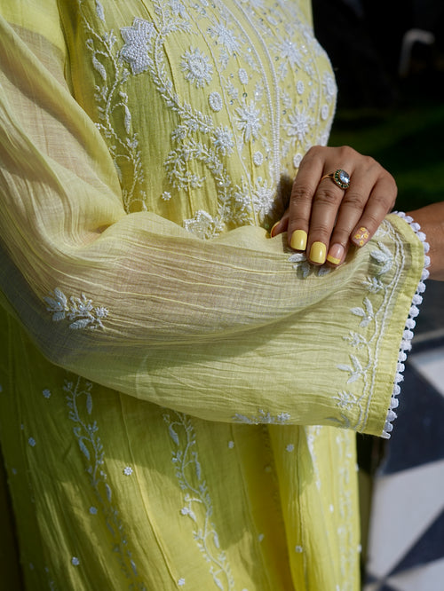 Mul Chanderi Anarkali: Ombre Lemon