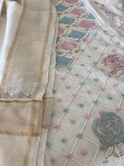 Mul Chanderi Ready to Wear Suit Sets: Ivory