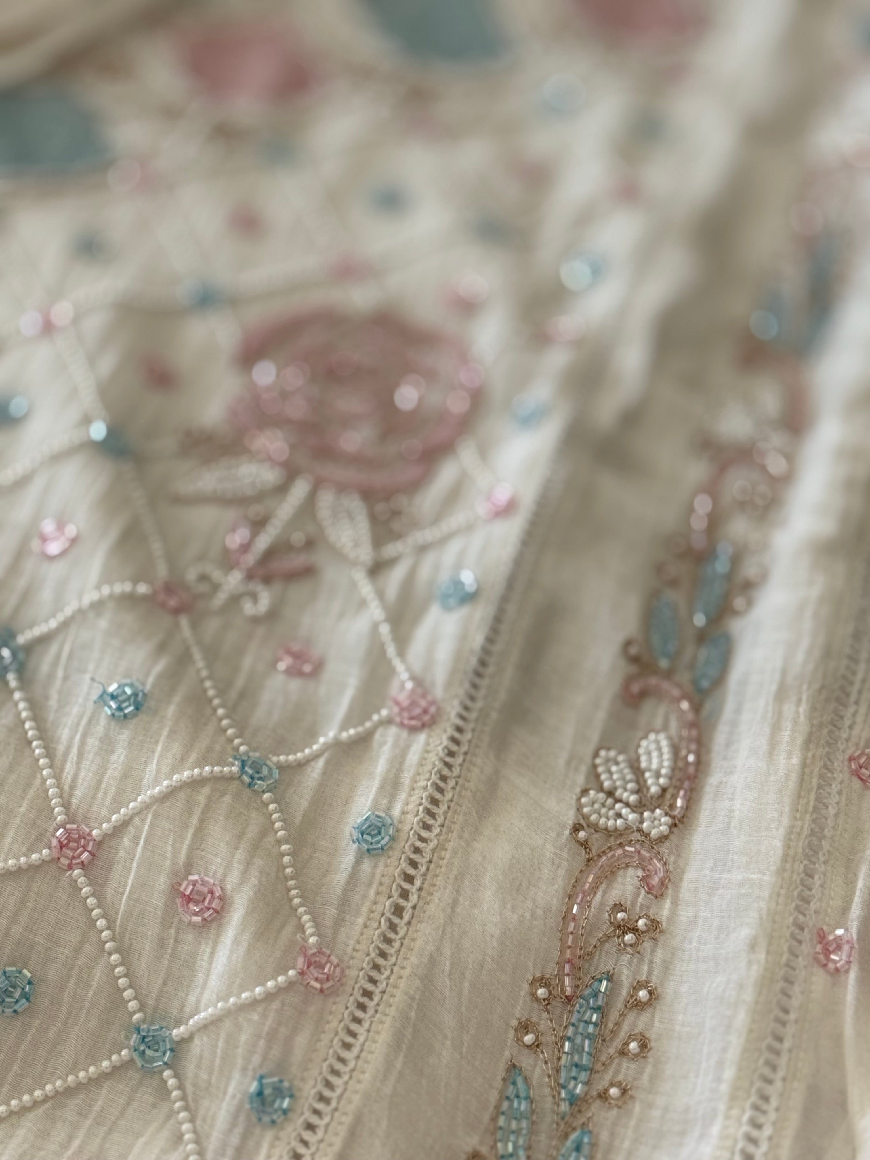 Mul Chanderi Ready to Wear Suit Sets: Ivory