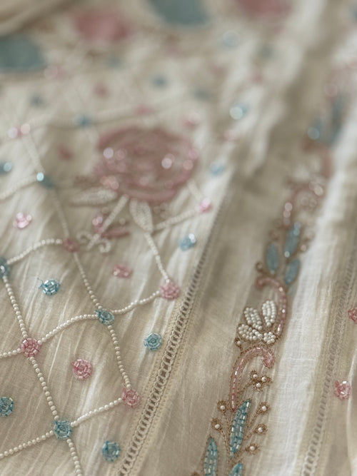 Mul Chanderi Ready to Wear Suit Sets: Ivory