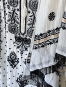 Mul Chanderi Anarkali: Black on Ivory