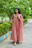 Mul Chanderi Kurta Set with Pitta Work: Antique Rose Pink