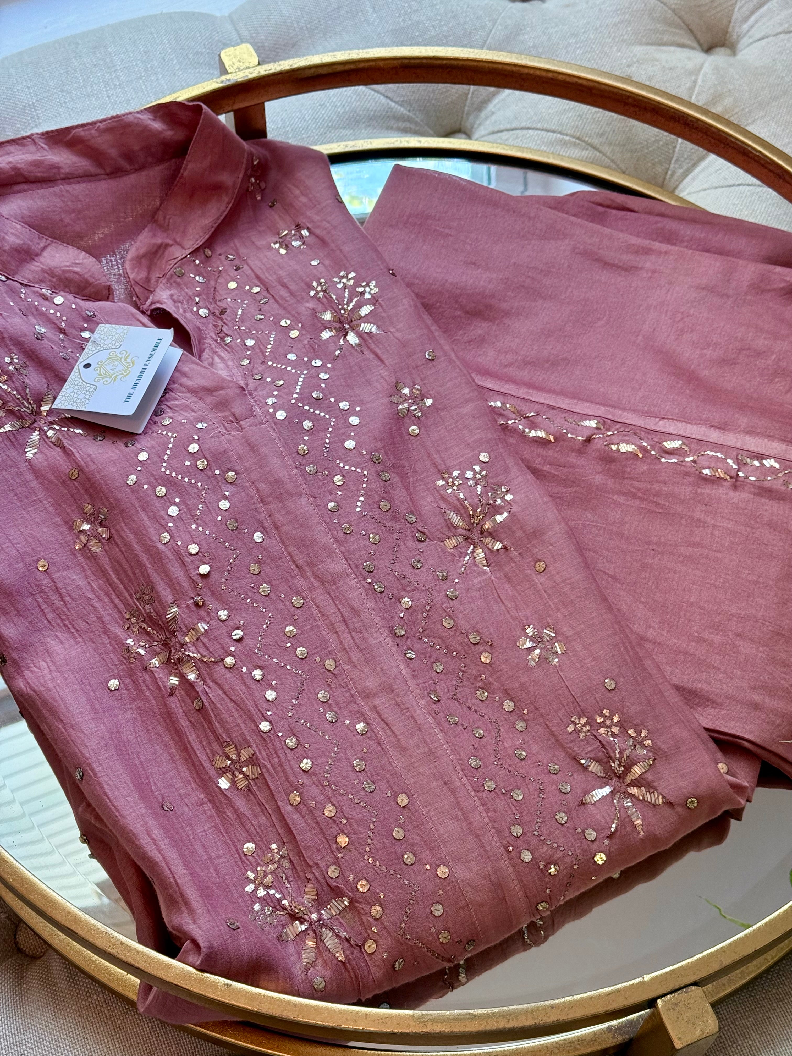 Mul Chanderi Co Ord Set with Pitta Work