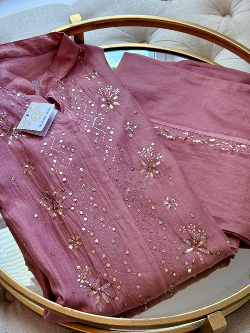 Mul Chanderi Co Ord Set with Pitta Work