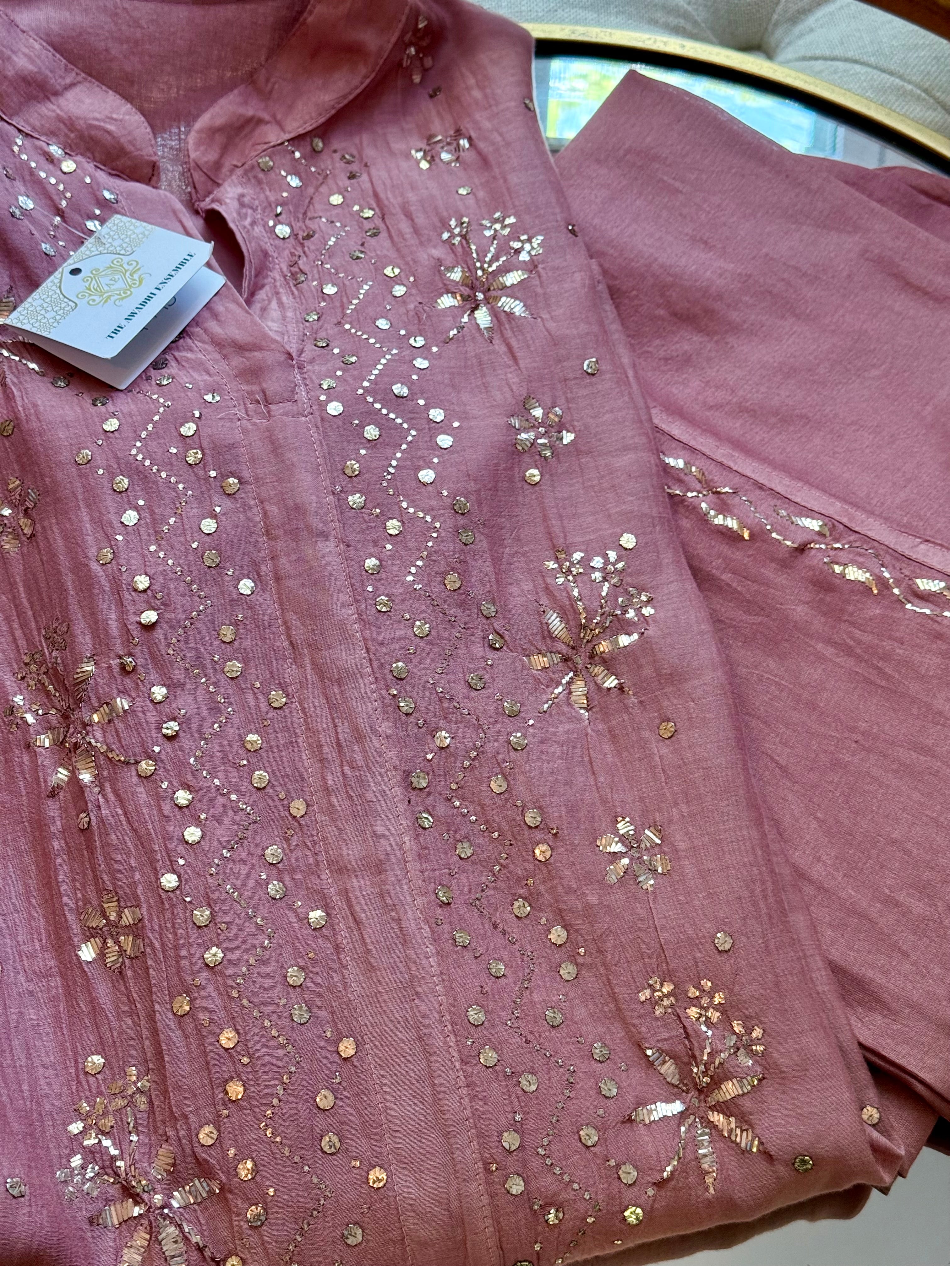 Mul Chanderi Co Ord Set with Pitta Work