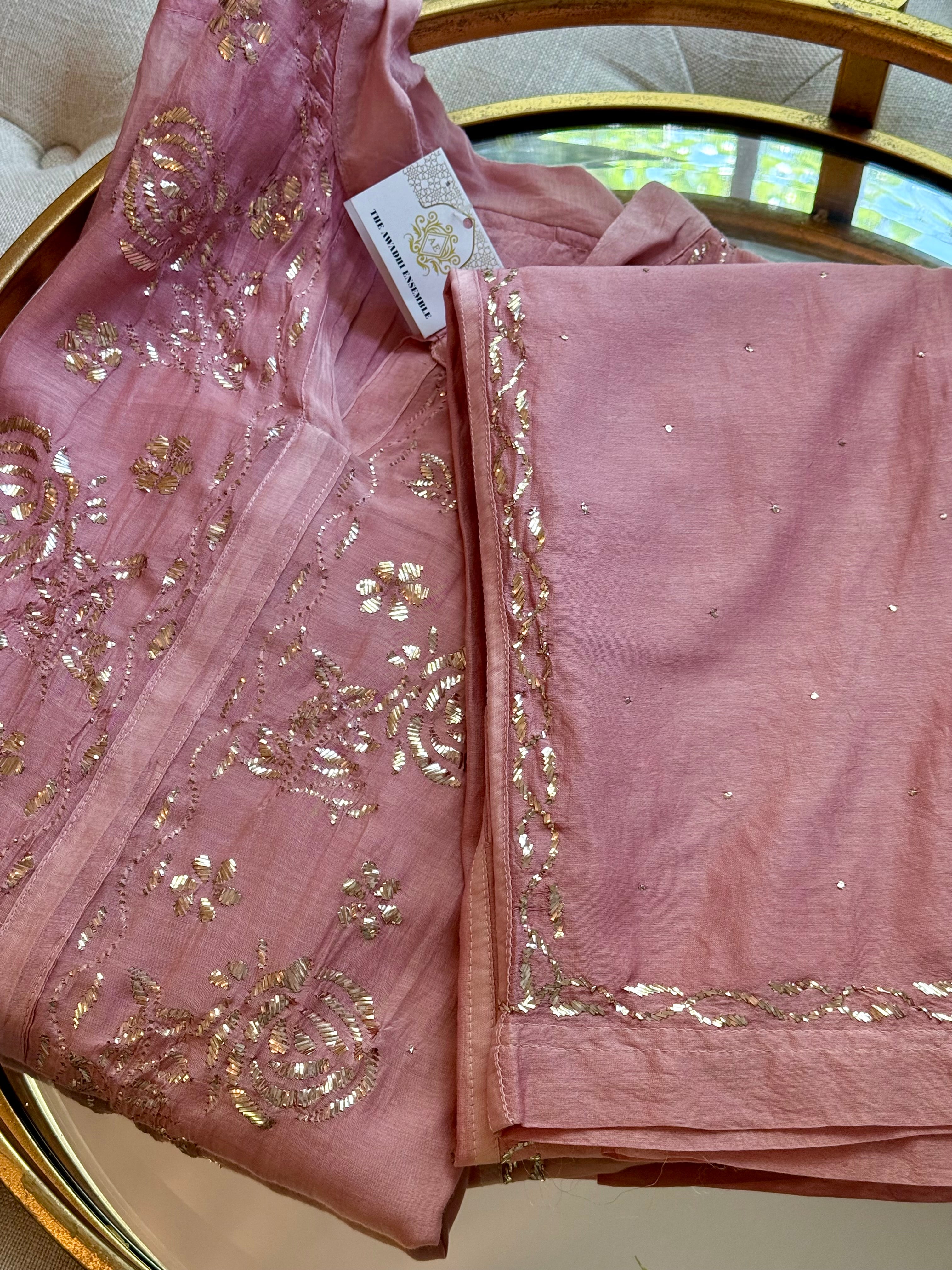 Mul Chanderi Co Ord Set with Pitta Work