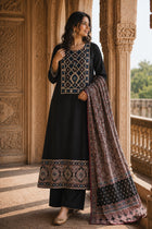Black Ajrakh & Chikankari Suit Set – A Celebration of Two Timeless Indian Crafts