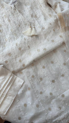 Mul Chanderi Chikankari Anarkali with Banarasi bootis, pearl & cutdana embellishments- Ivory