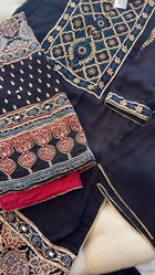 Black Ajrakh & Chikankari Suit Set – A Celebration of Two Timeless Indian Crafts