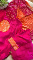 Gajji Silk Bandhani Print Ready to Wear Set- Majenta