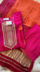 Gajji Silk Bandhani Print Ready to Wear Set- Majenta
