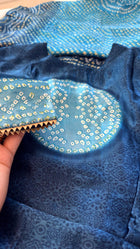 Gajji Silk Bandhani Print Ready to Wear Set in Deep Teal Blue