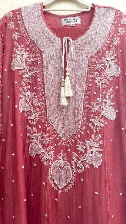 Mul Chanderi Ready to Wear Anarkali in Coral