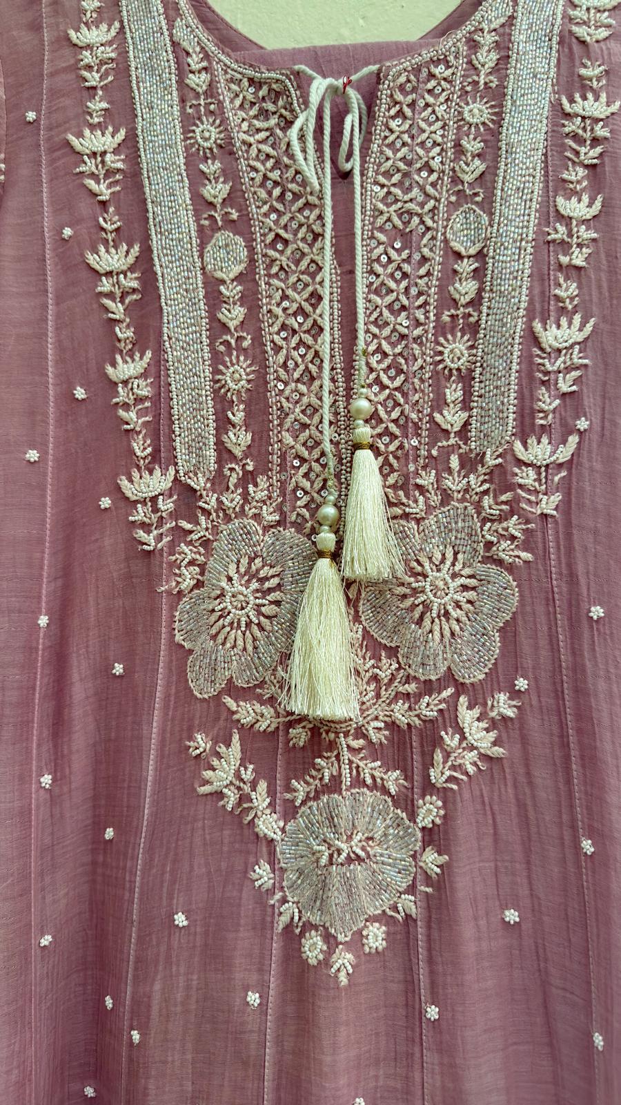 Mul Chanderi Ready to Wear Anarkali in Dusty Lilac