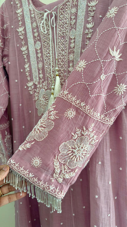 Mul Chanderi Ready to Wear Anarkali in Dusty Lilac