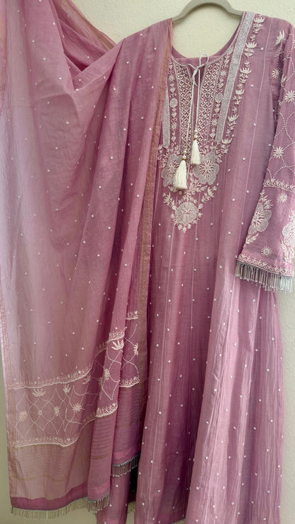 Mul Chanderi Ready to Wear Anarkali in Dusty Lilac