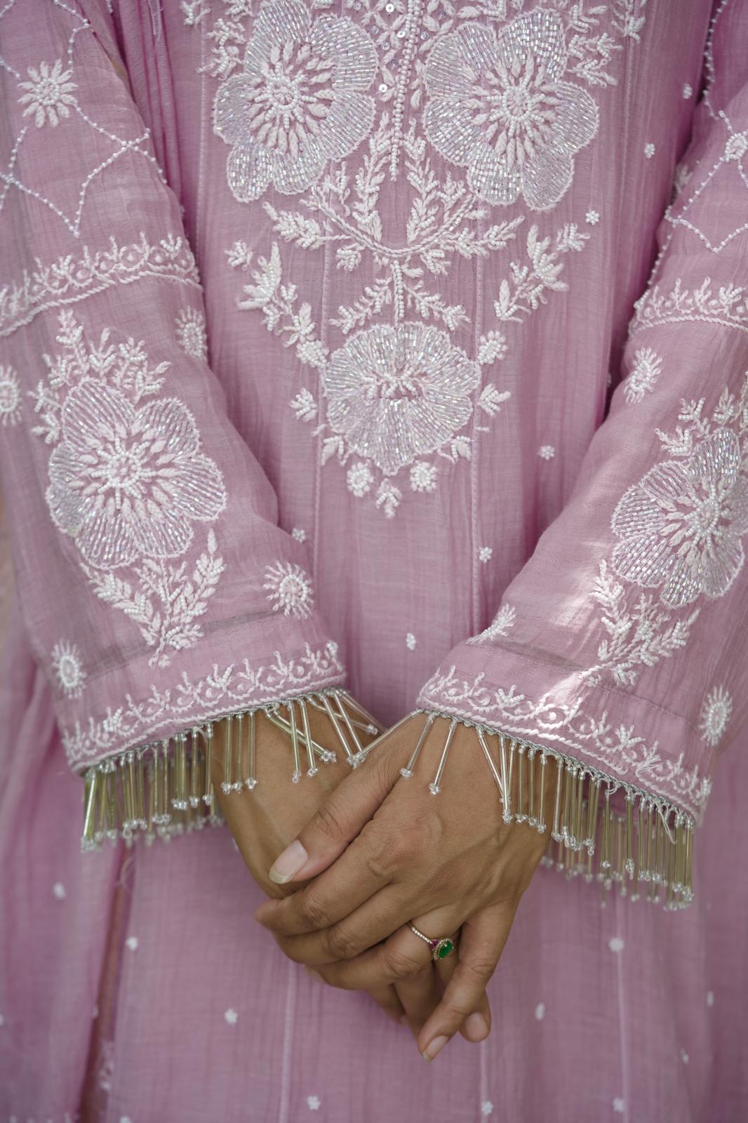 Mul Chanderi Ready to Wear Anarkali in Dusty Lilac
