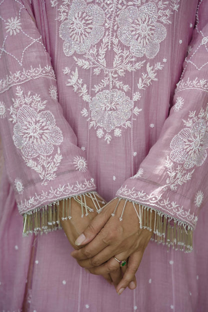 Mul Chanderi Ready to Wear Anarkali in Dusty Lilac