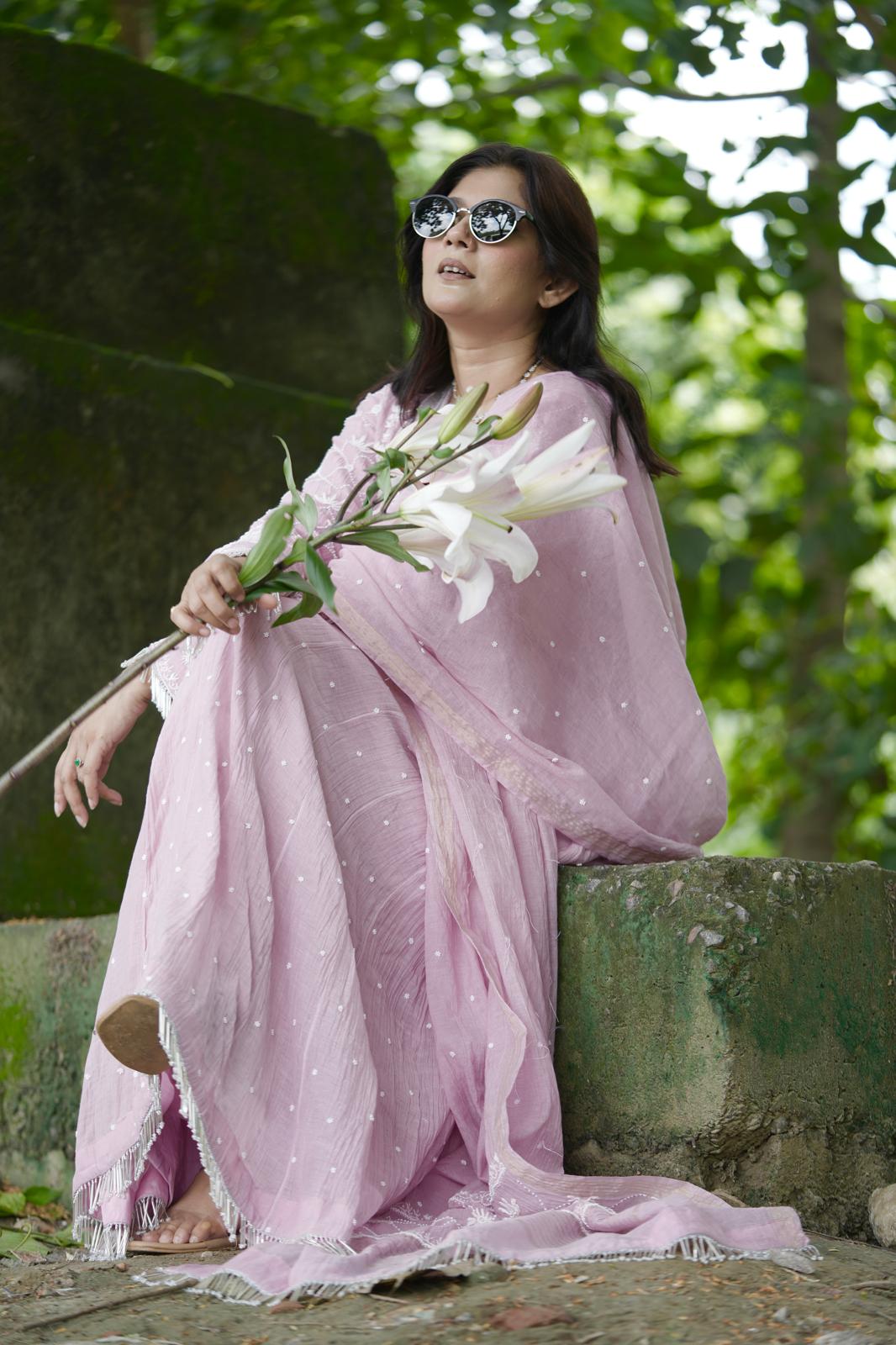 Mul Chanderi Ready to Wear Anarkali in Dusty Lilac