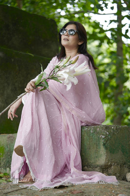 Mul Chanderi Ready to Wear Anarkali in Dusty Lilac