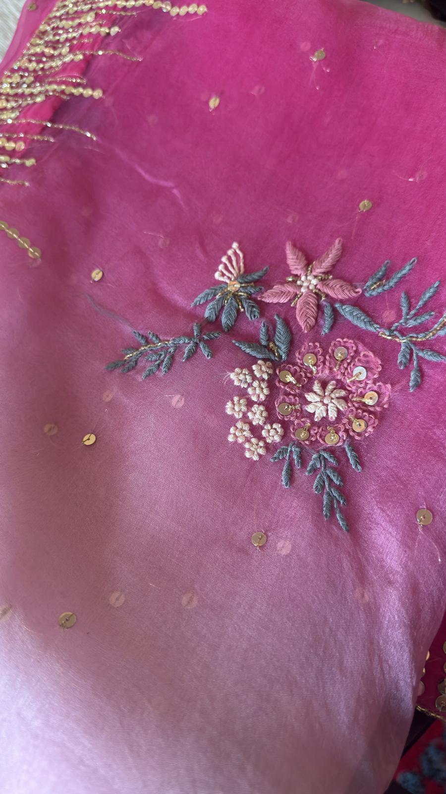 Pure Organza Chikankari Saree in Ombre