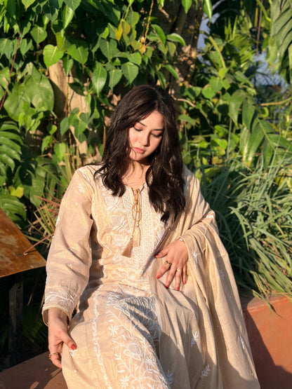 SAHAR: Tissue Silk Daraz Work Chikankari set
