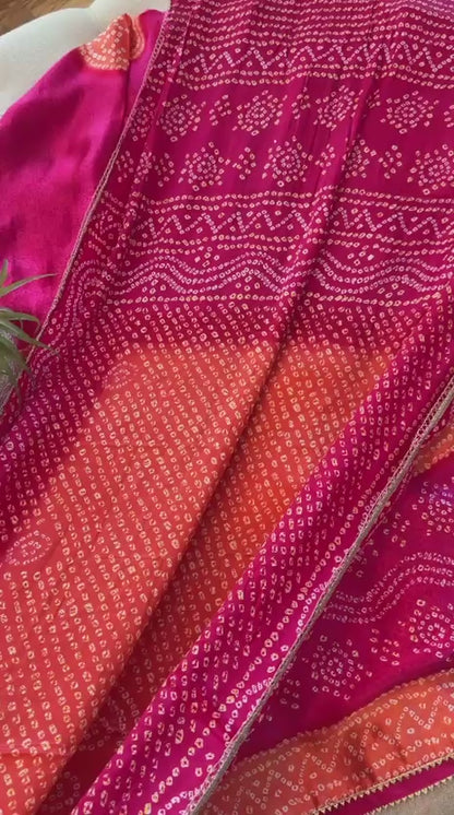 Gajji Silk Bandhani Print Ready to Wear Set- Majenta