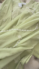 Kota Doriya Chikankari set in a Mint Green