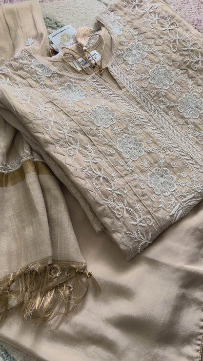 SAHAR: Tissue Silk Daraz Work Chikankari set