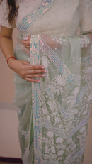 Pure Organza Saree with Chikankari: Pista Green