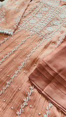 Mul Chanderi Anarkali Set in Burnt Orange