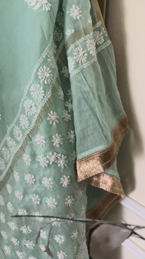 Raw Silk Ready to wear suit set with heavy chikankari dupatta