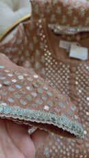 Mul Chanderi Ready to Wear Chikankari Set: Chocolate Brown