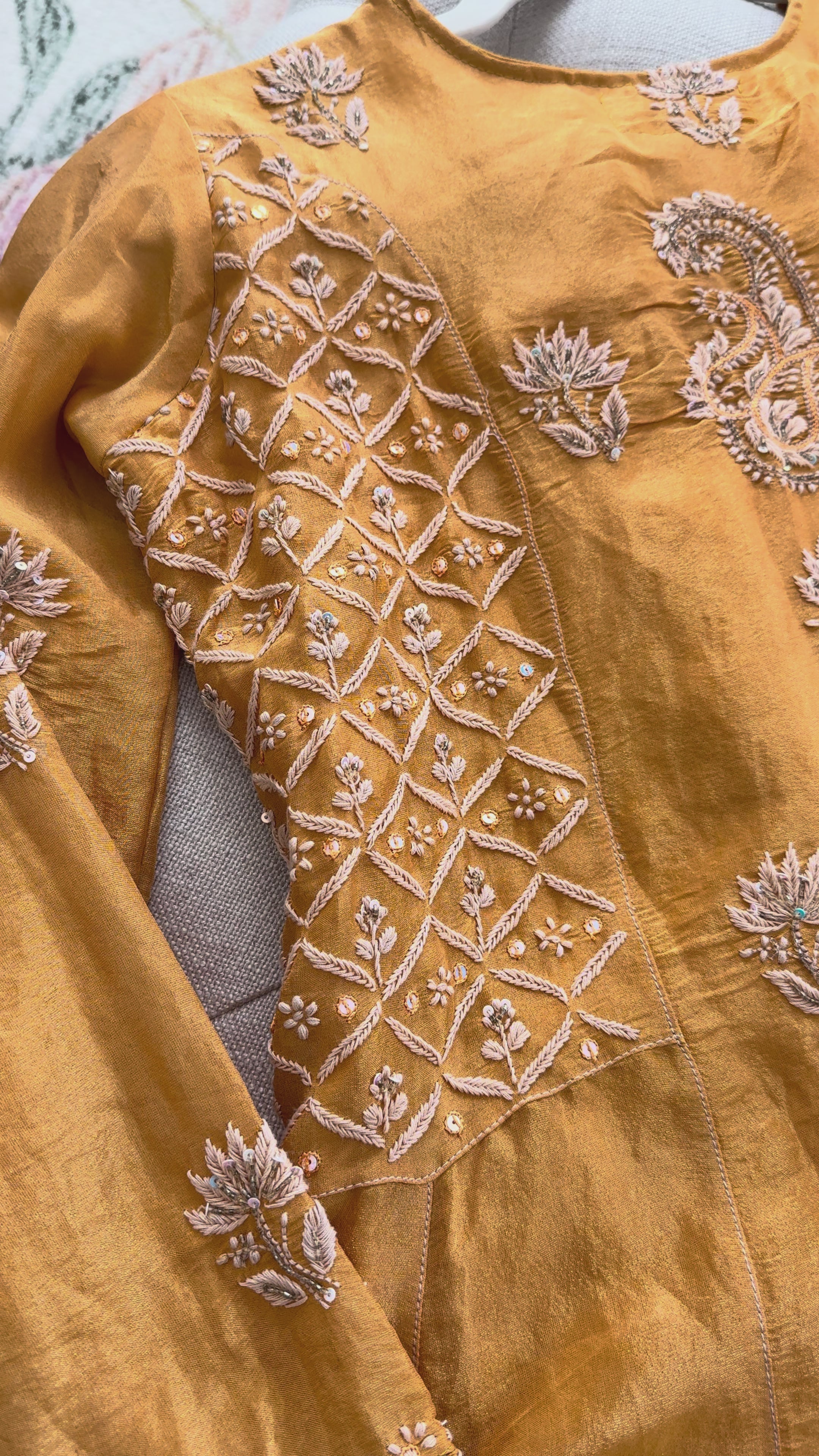 Tissue Silk Anarkali- Mustard/ Ready to Wear