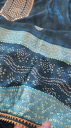 Gajji Silk Bandhani Print Ready to Wear Set in Deep Teal Blue