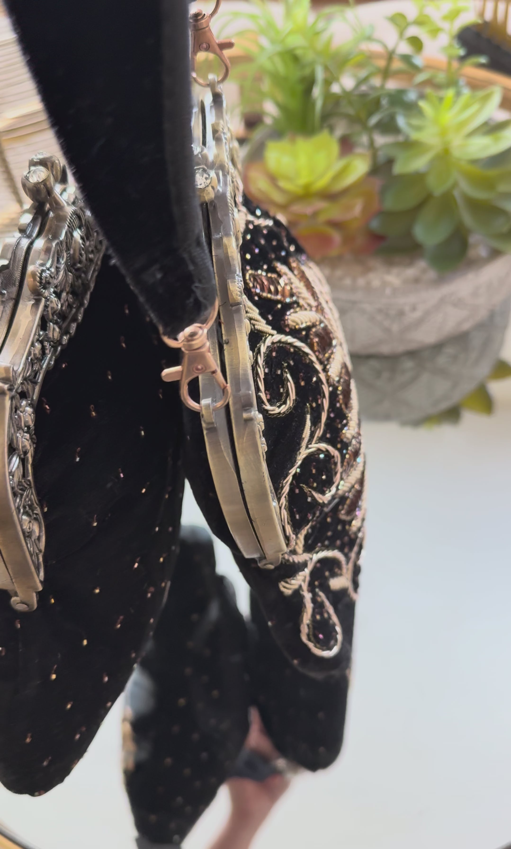 Velvet sling clutch bag with Aari & Mukesh Work